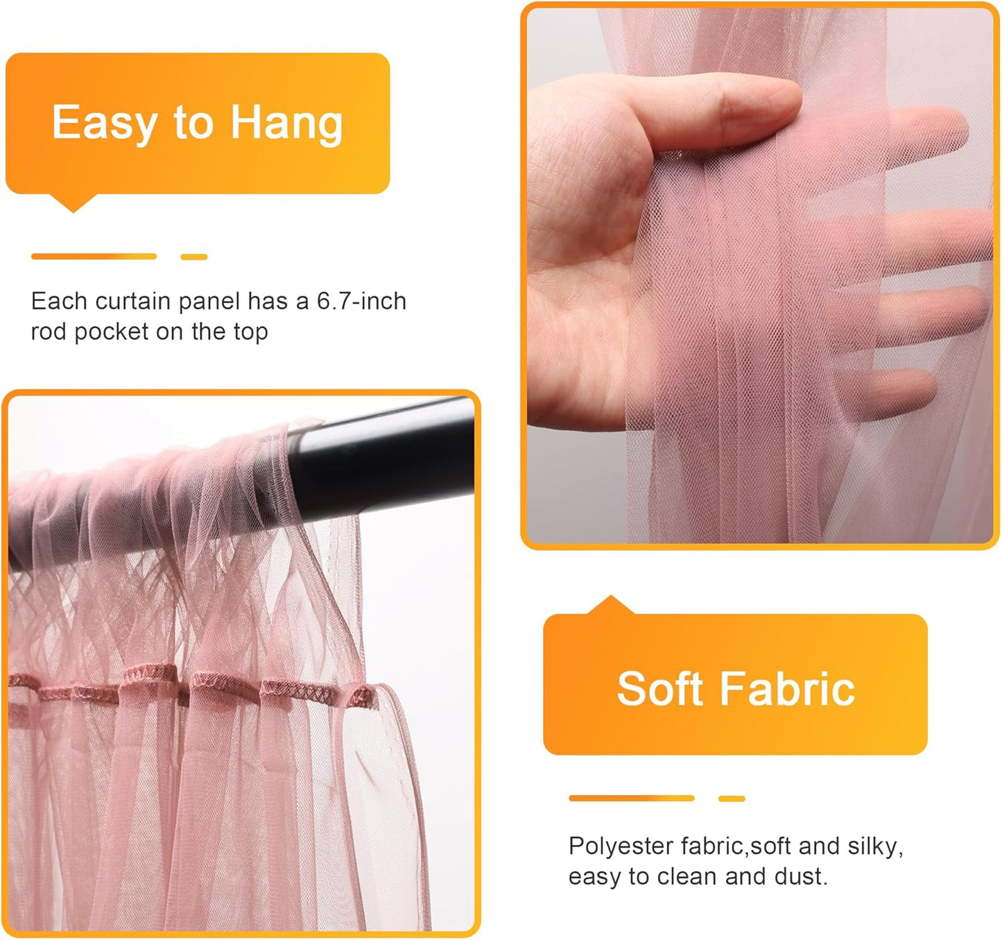 Fomcet Dusty Rose Tulle Backdrop Curtains with Lights String 10FT X 8FT Sheer Curtain with Lights Tulle Curtains Backdrop for Wedding Birthday Party Photo Shoot (2 Panels 5x8FT)