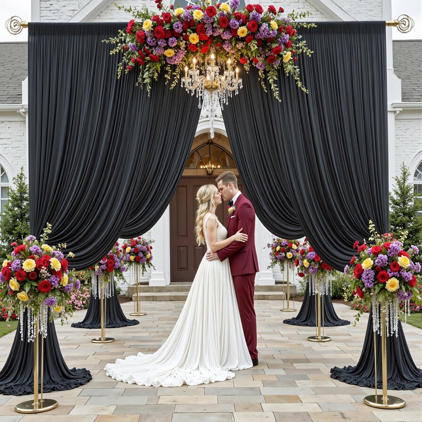 30x12ft Wrinkle Free Black Backdrop Curtain for Wedding Parties, 6 Panels 5×12 ft Long Soft Silky Polyester Fabric Backdrop Drapes Black Photo Back Drop Curtains for Party Photography Background Cloth