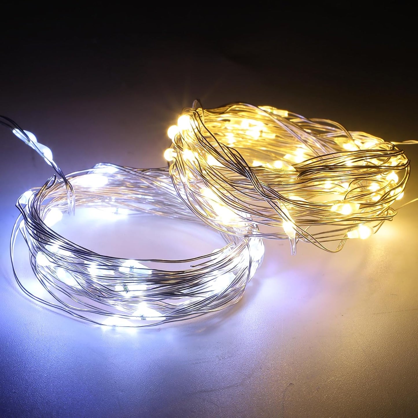 WATERGLIDE 12 Pack Fairy Lights Battery Operated (Included), 7 ft 20 LED Mini String Lights, Waterproof Silver Wire Firefly Starry Light for DIY Wedding Christmas Party Decor, 6 Warm White & 6 White
