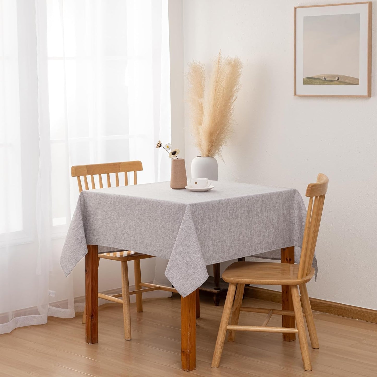 Hiasan Faux Linen Square Tablecloth - Wrinkle and Stain Resistant Washable Table Cloth for Kitchen Dining Room Holiday Table Cover for Party Dinner, Stone, 54 x 54 Inch