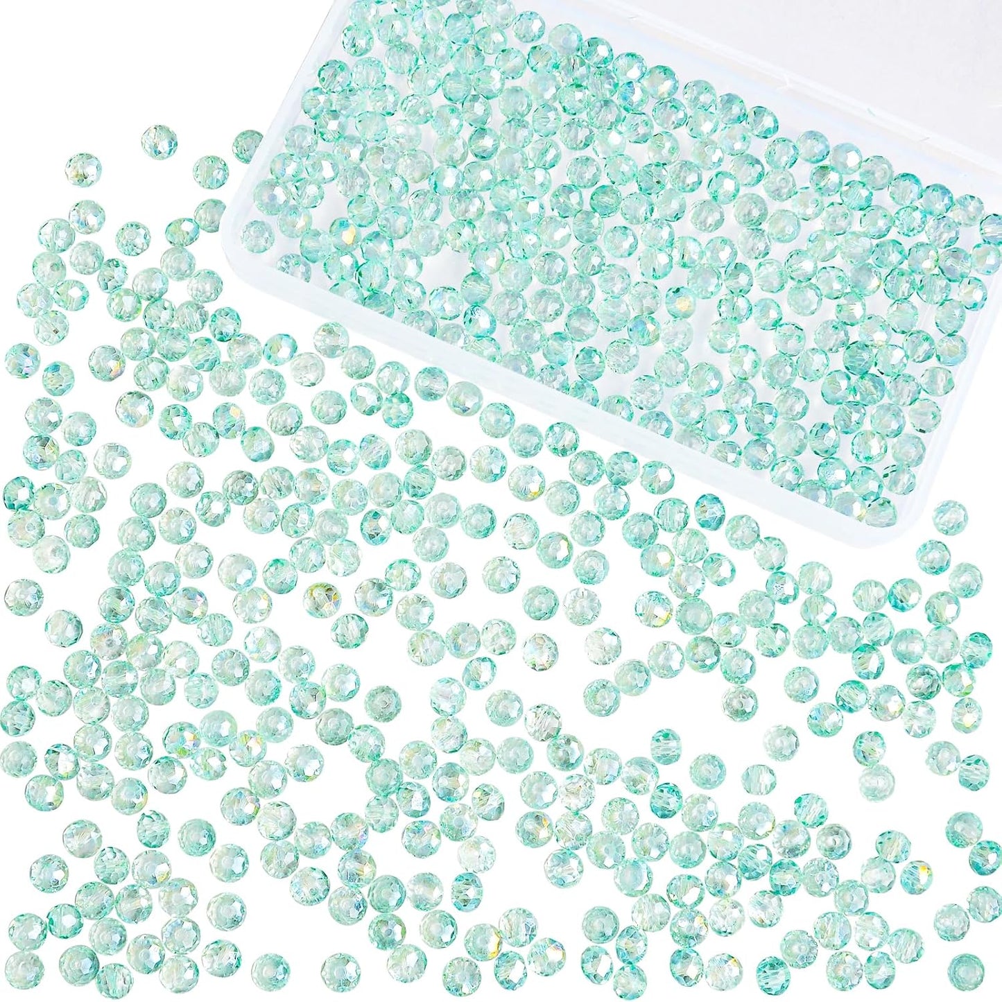500Pcs 6mm Crystal Glass Beads for Jewelry Making Beads for Bracelets Necklace Pendants Making Supplies(Light Blue Green)