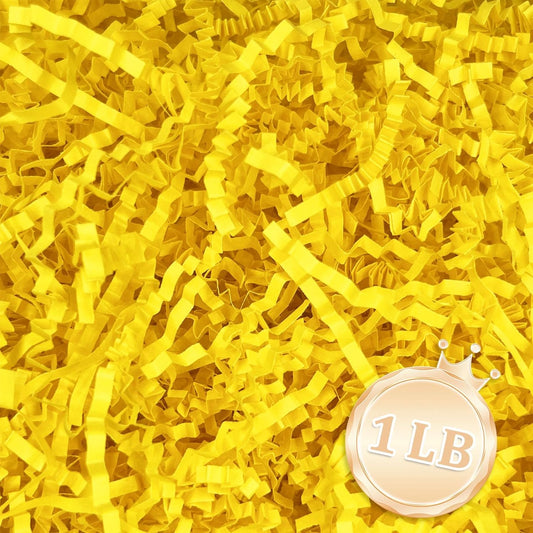 Zankubom 1 LB Lemon Yellow Crinkle Cut Paper Shred Filler Great for Gift Wrapping, Lemon Yellow Basket Fillers, Birthday, Gift Wrapping, Halloween Thanksgiving Christmas Party Decor Filling Supplies