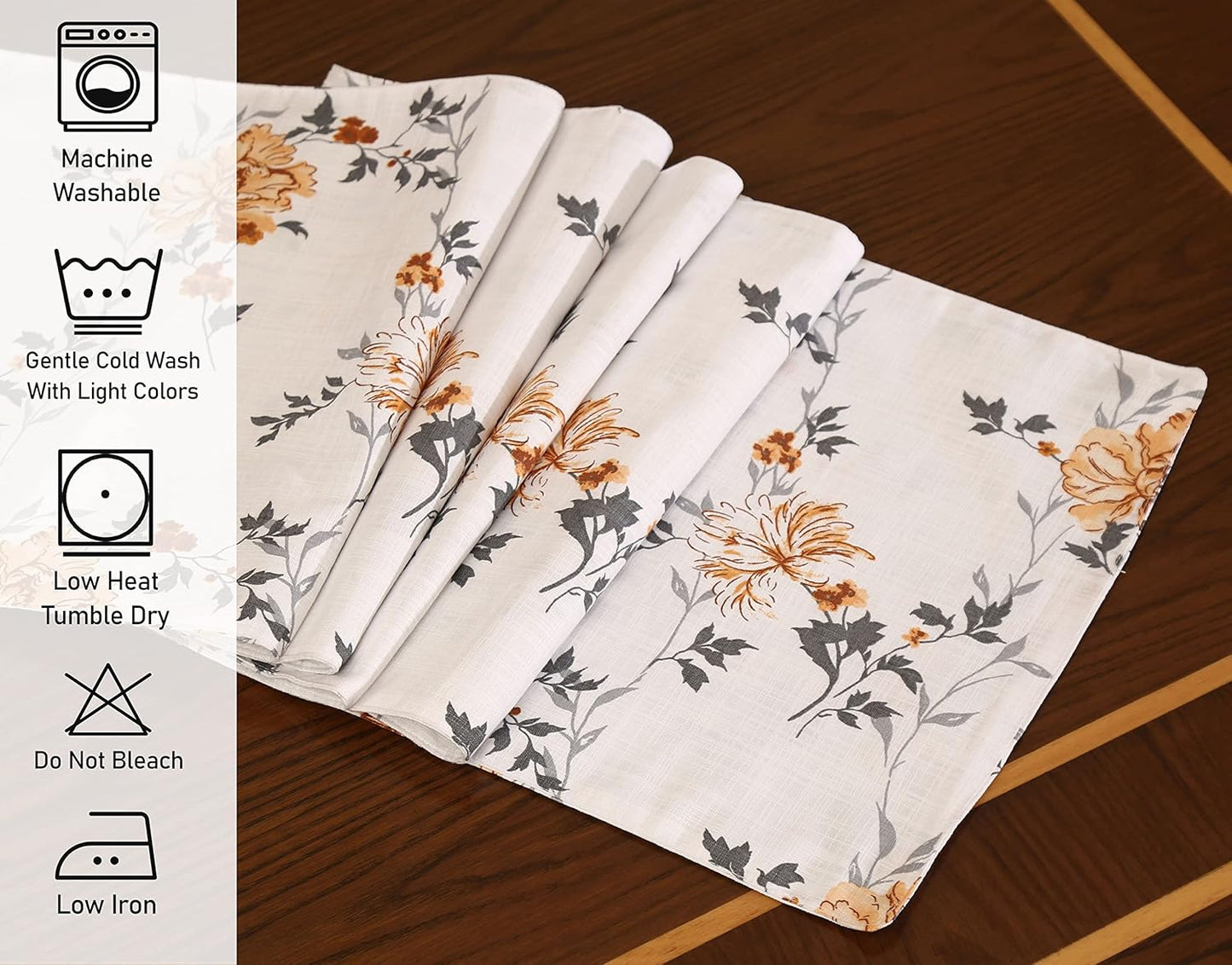 Ruvanti 100% Cotton Table Runner 72 Inches Long, Non-Slip, Stain Resistant, Washable & Reusable Table Runners Perfect for Wedding, Parties, Christmas, Holiday, in-Door use - Grey Floral