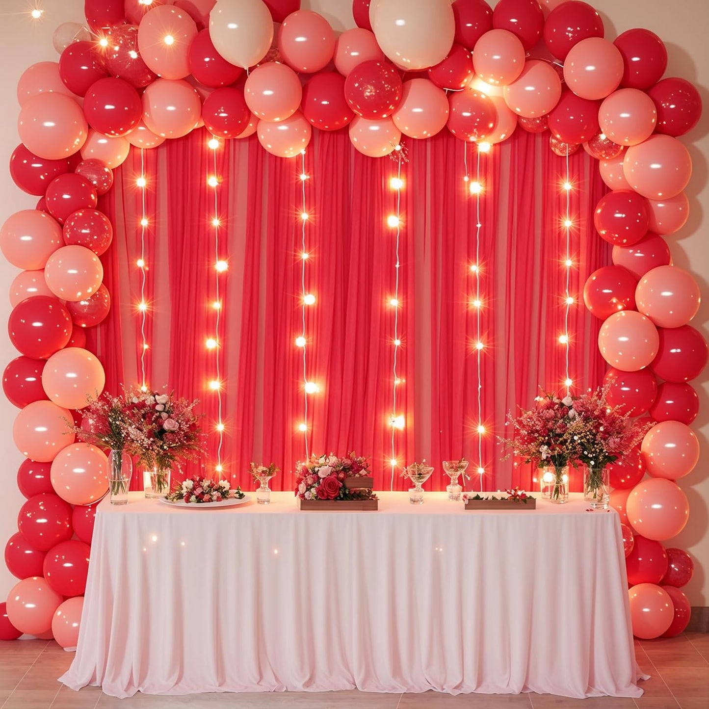 10x10ft Red Tulle Backdrop Curtain for Parites, Sheer Backdrop Curtains for Wedding Baby Shower Birthday Party Photo Shoot Decorations