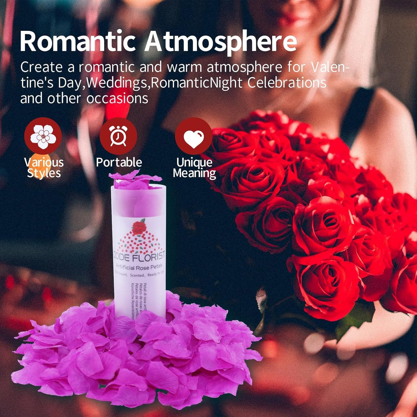 CODE FLORIST 1100 PCS Silk Rose Petals,Fake Rose Petals for Romantic Night,Wedding,Proposal Anniversary Flower Decorations(Separated,Scented,Purple)