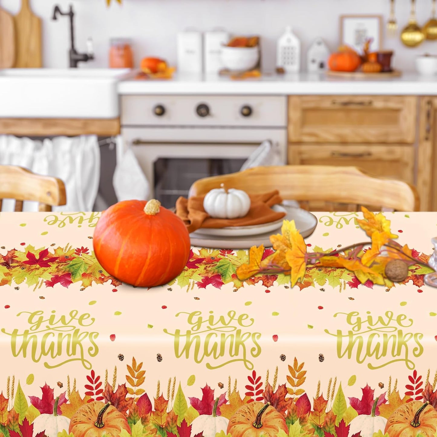QZYL 12 Pack Thanksgiving Plastic Tablecloths, 54" x 108" Friendsgiving Tablecloth, Maple Leaves Pumpkin Rectangle Table Cloth Disposable Tablecover, Thanksgiving Party Supplies Fall Table Decor