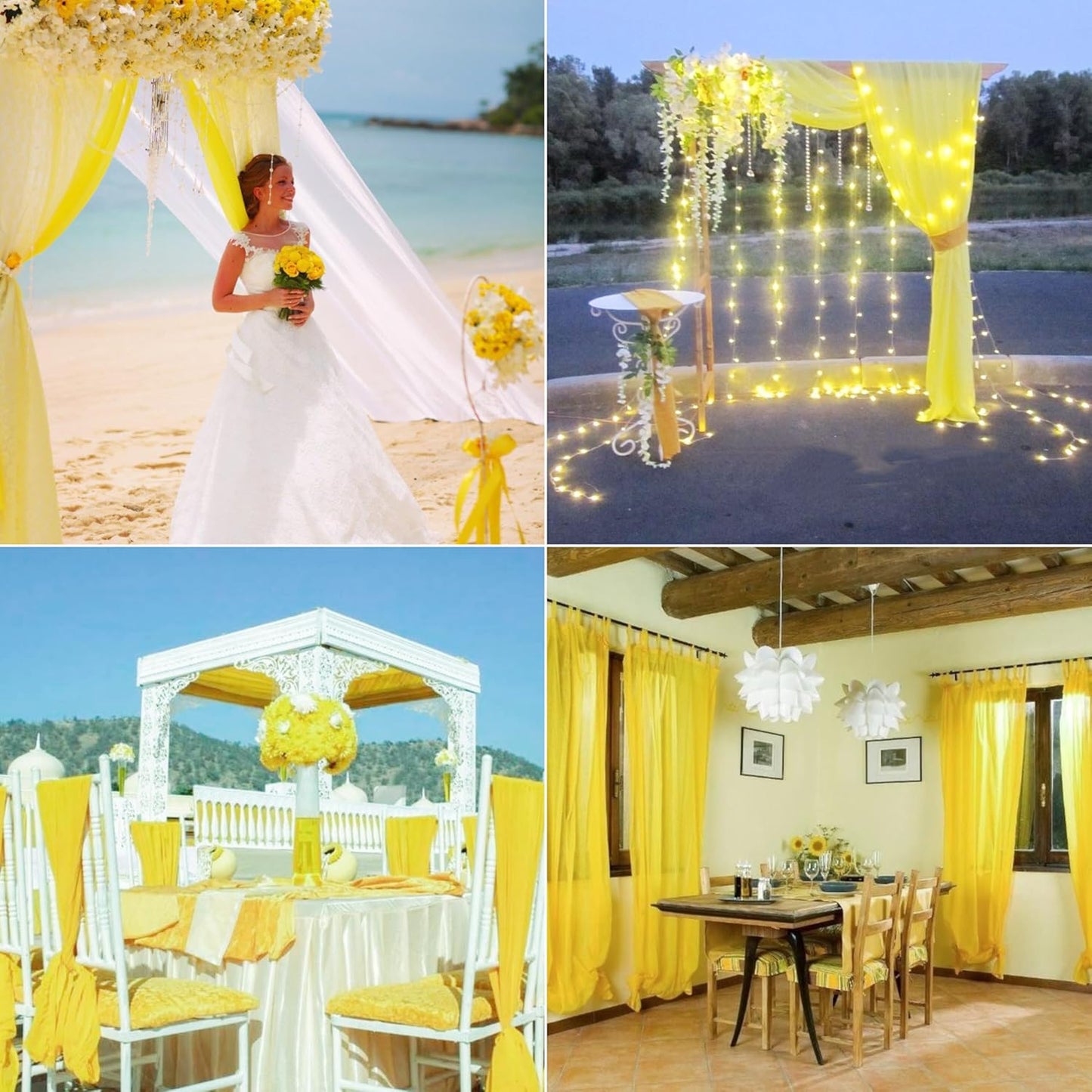 4 Panels Wedding Arch Draping Fabric 28" x 20Ft Curtain Backdrop Wedding Arch Drapes Chiffon Fabric Drape Sheer for Nuptials Party Baby Shower Ceremony Arbor Drapery Reception Ceiling Decor(Yellow)