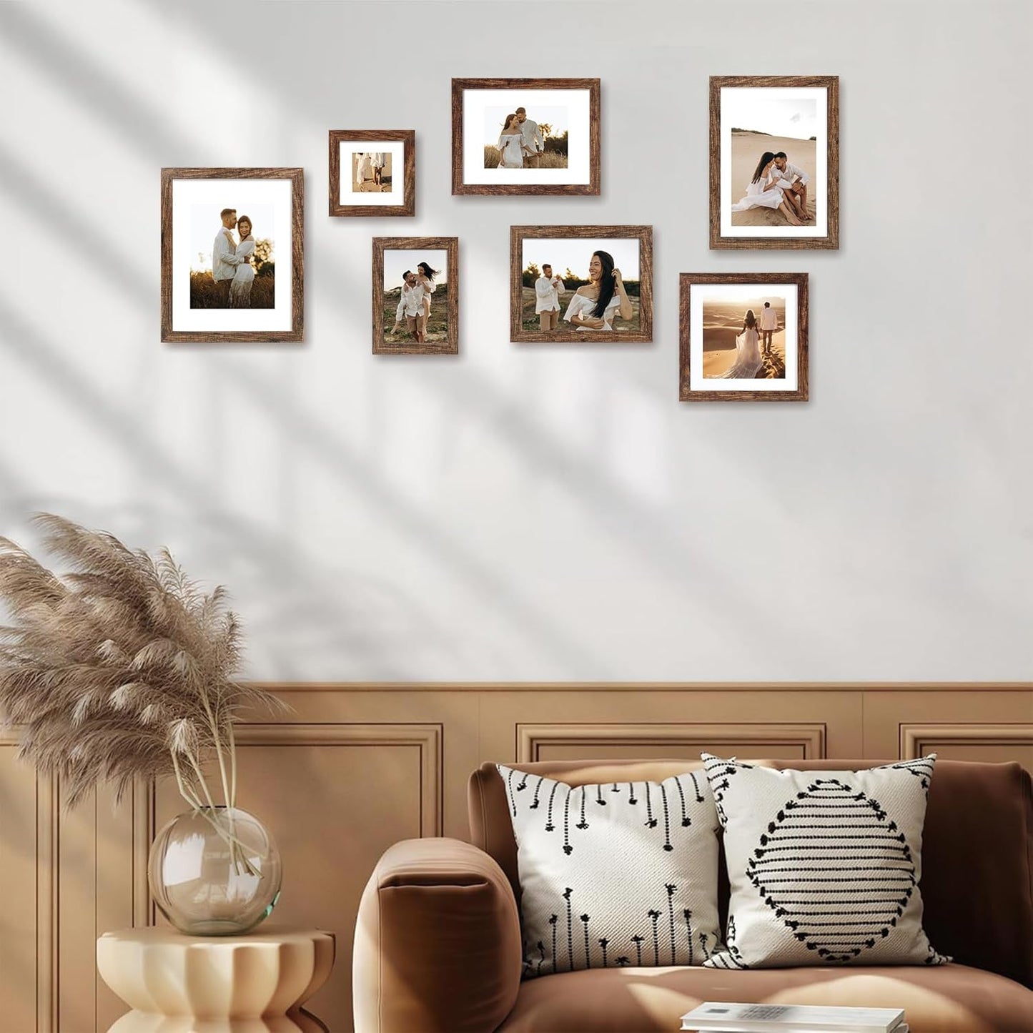 11x14 Picture Frame Set of 4 with Tempered Glass, Rustic Frame Display 8x10 Pictures with Mat or 11 x 14 Without Mat, Wooden Photo Frames for Wall Mounting