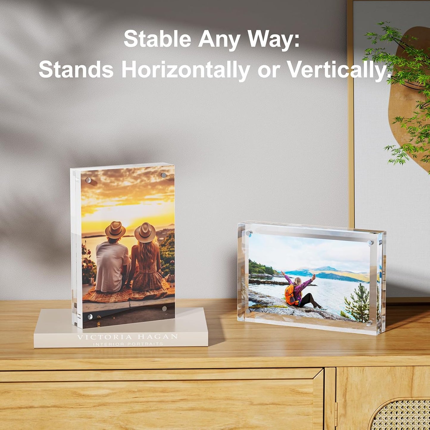 5 Pack 5x7 Acrylic Picture Frames - 20% Thicker Double Sided Magnetic Frame with UV Protection - Freestanding Clear Frameless Display for Tabletops - Modern Photo Frame Set for Home & Office Decor