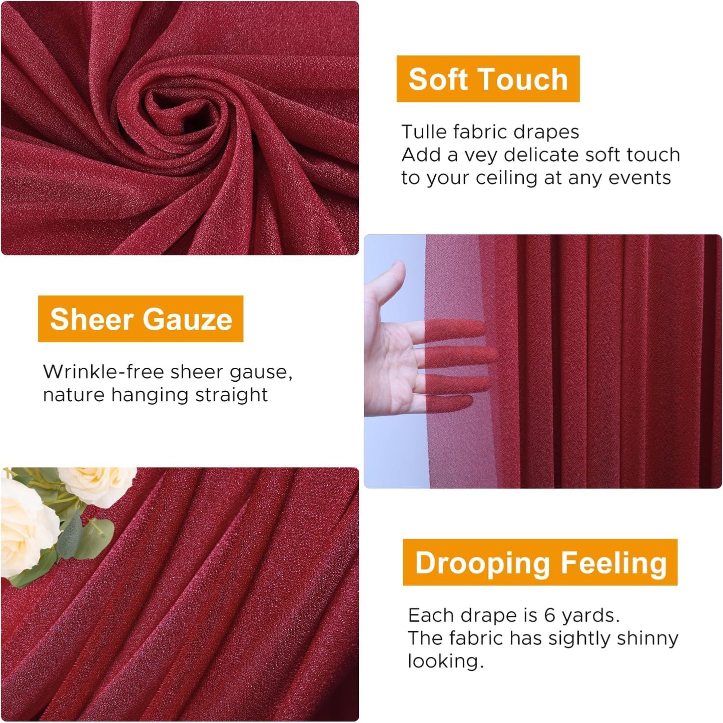 Wedding Arch Draping Fabric 1 Panel 28.7" x 20FT Burgundy Sheer Chiffon Backdrop Drapes for Wedding Ceremony Birthday Party Bridal Shower Outdoor Decoration