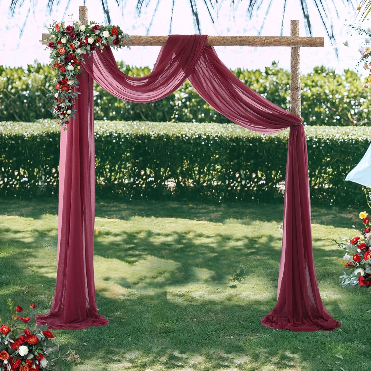 gogoparti Wedding Arch Draping Fabric Burgundy Arch Drapes Sheer Backdrop Curtain for Ceremony Parties Photo Booths Weddings Decor 19Ft Length x 28" Width 1 Panel