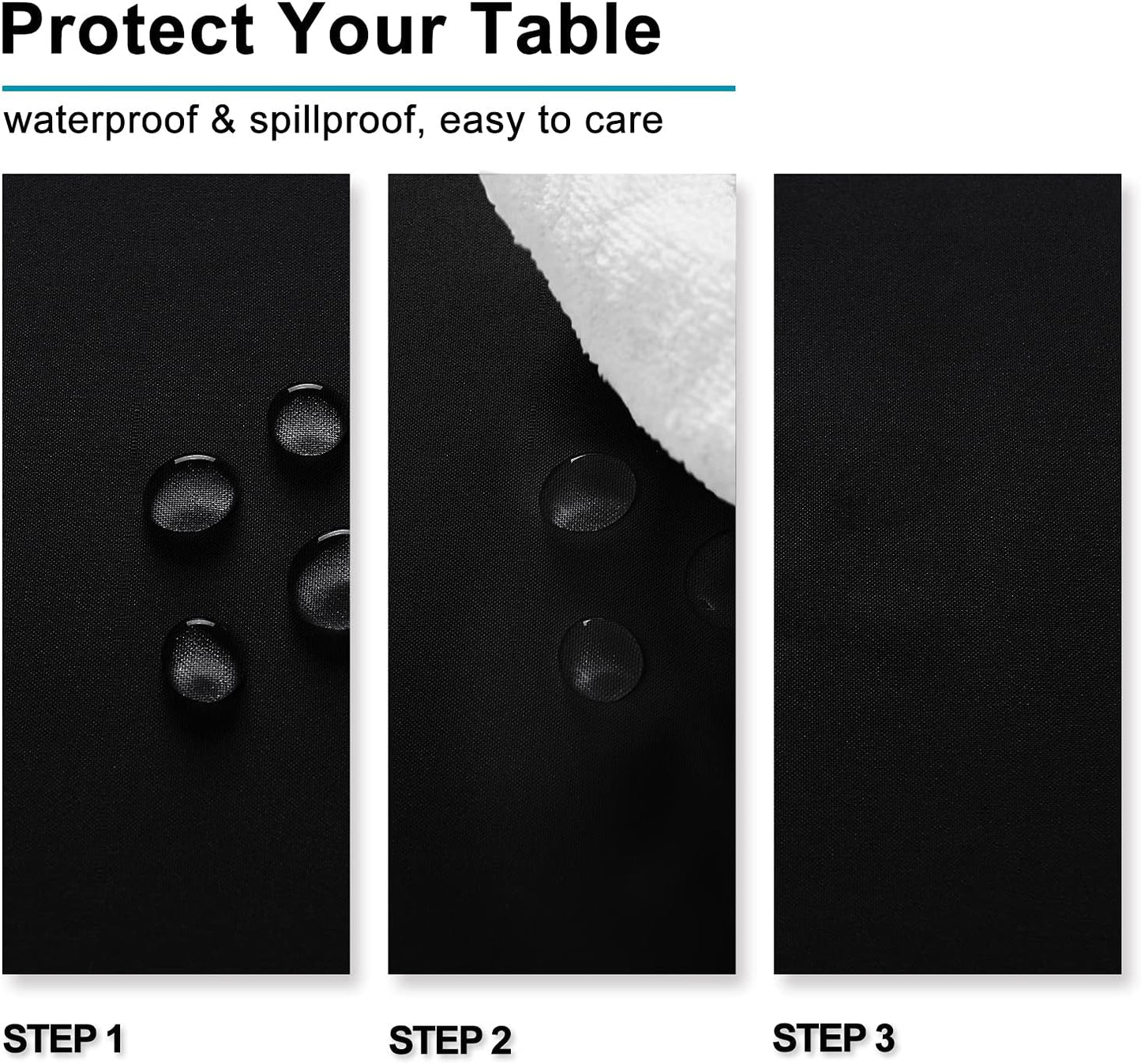 Hiasan 2 Pieces Black Tablecloth Rectangle - Waterproof and Wrinklr Resistant Washable Polyester Fabric Table Cloth for Dining Room and Outdoor Use, 30 x 60 Inch