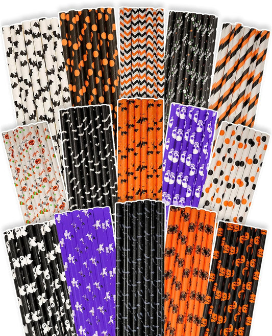 Halloween Paper Straws for Drinking Disposable Straws 150pcs Disposable Straws Bulk（10 Pattern） qiqee