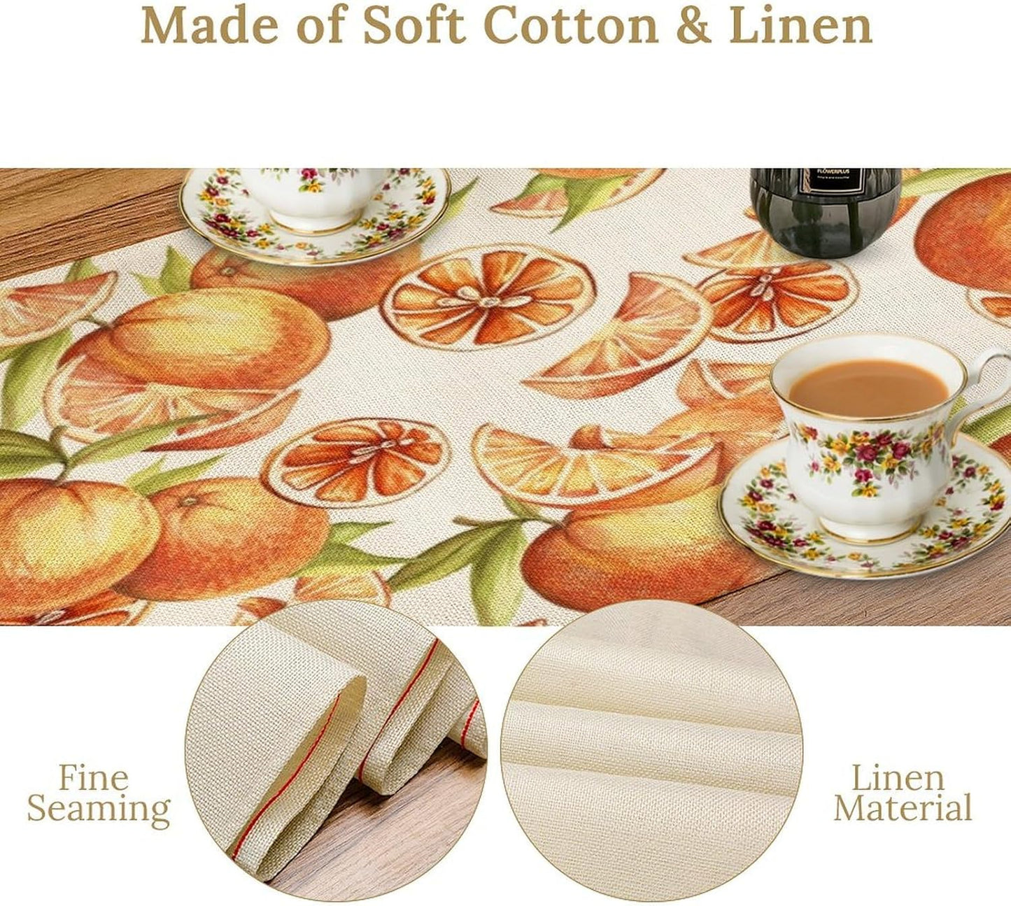 Spring Summer Orange Citrus Table Runner Sweet Fruit Botanical Print Little Cutie Dinner Runner for Farmhouse Baby Shower Party Holiday Home Kitchen Dining Table Decor 13x120