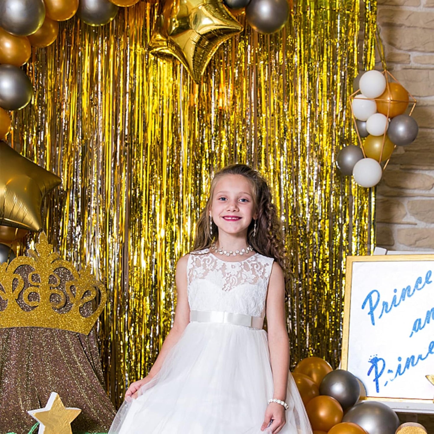 5 Pack Gold Fringe Curtain Backdrop Tinsel Streamers Birthday Party Decorations Christmas Photo Booth Backdrop Halloween New Year Graduation Baby Shower Theme Party Decorations