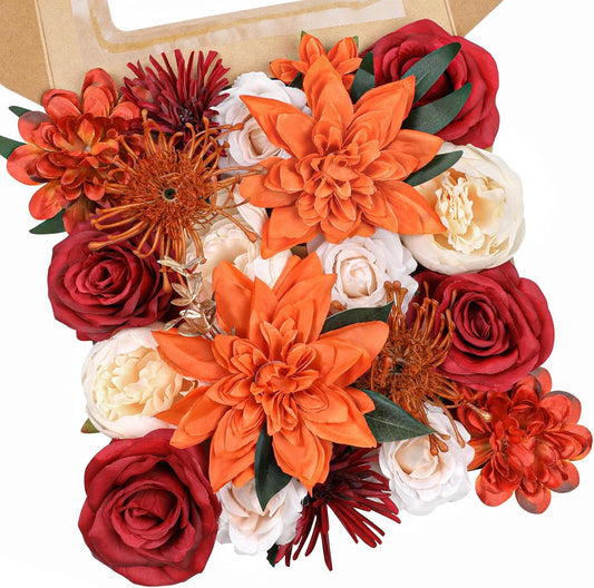 AmyHomie Orange Artificial Flowers Combo Silk Mix Peony Rose Hydrangea Fake Flowers w/Stem for DIY Wedding Bouquets Centerpieces Arrangements Table Fall Decor Party Bridal Baby Shower Home Decorations