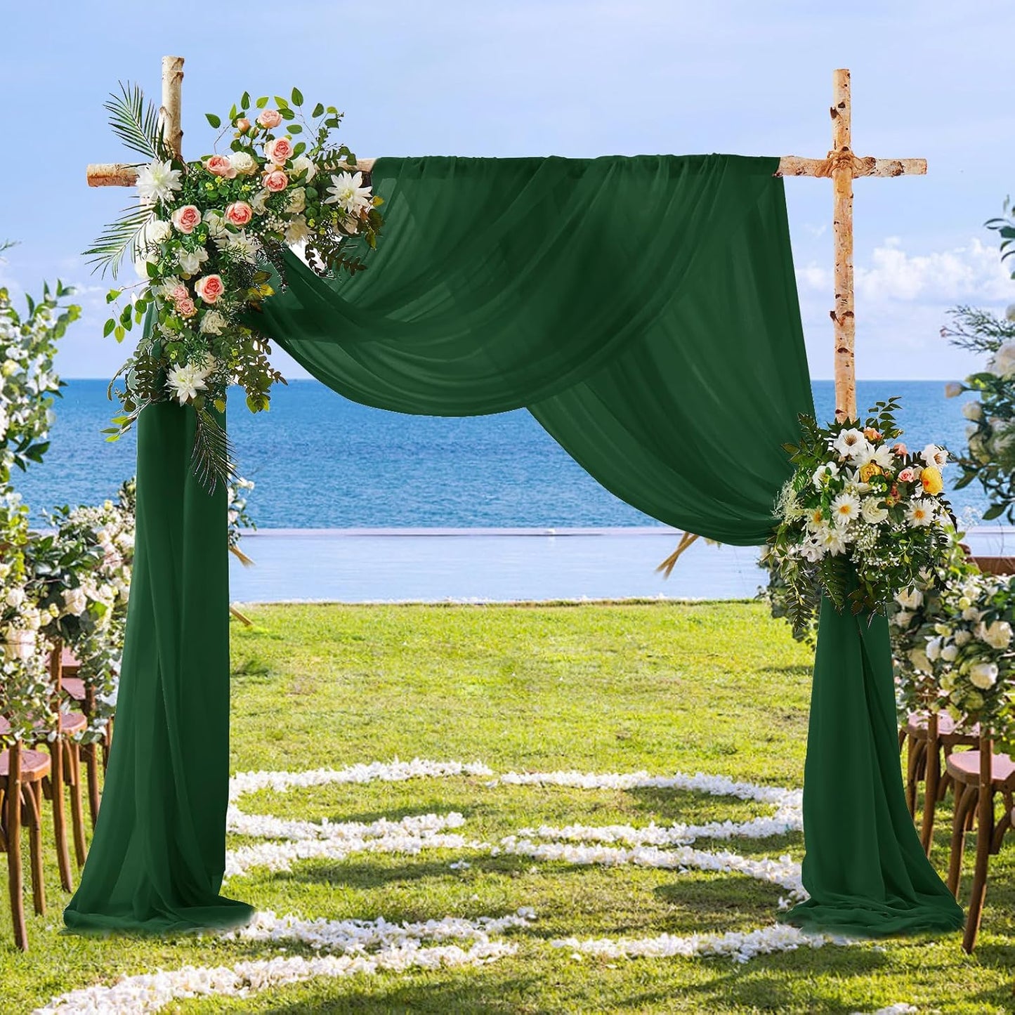 SiinvdaBZX 2 Panels Wedding Arch Draping Fabric 30" x 240" Emerald Green Polyester Chiffon Fabric for Multiple Occasions