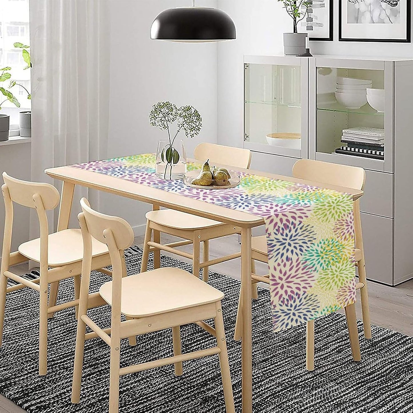 Purple Flowers Table Runner, Chrysanthemum Dahlia Vintage Modern Colorful Spring Summer Elegant Table Runner for Party Kitchen Dining Living Room Laundry Room Decor, 13x60 Inch