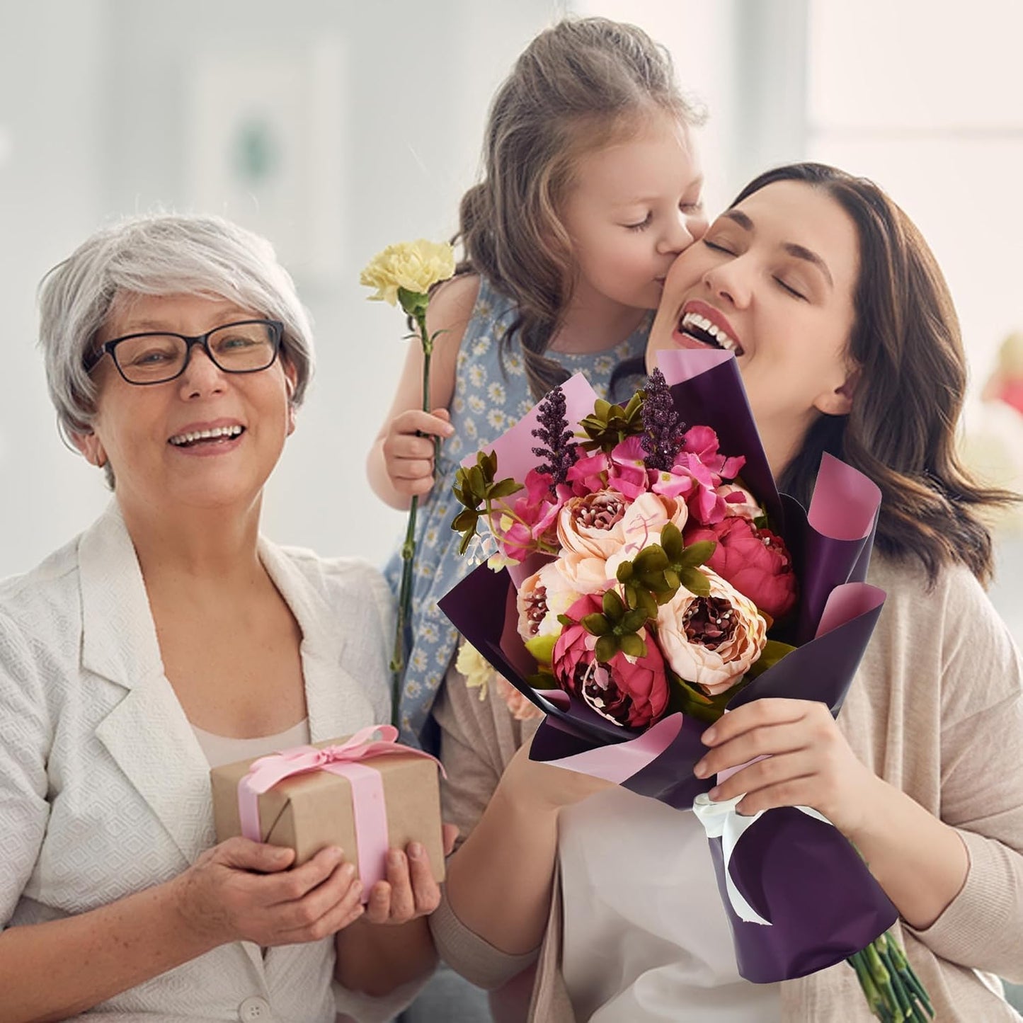 BEISHIDA 20Pcs Pink and Purple Double Sided Floral Wrapping Paper Matte Waterproof Flower Bouquet Wrapping Paper for Floral Wrap Florist Packing Supplies Birthday Valentine's Christmas Gift Wrapping