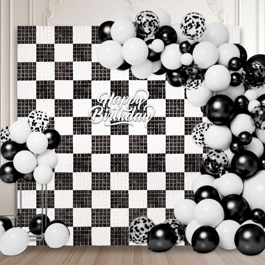 24PCS Black White Shimmer Wall Backdrop, Square Sequin Photo Backdrops Panel, Glitter Wall Background for Birthdays, Weddings, Christmas, Engagements, Baby Bridal Shower Party Decor (4FTx6FT)