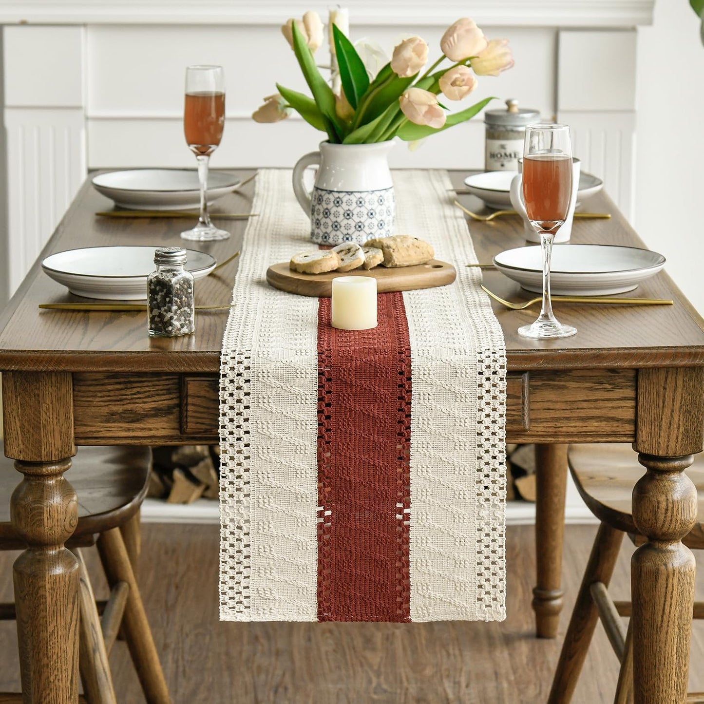 Artoid Mode Caramel Farmhouse Rustic Table Runner, Seasonal Holiday Hollow Kitchen Dining Table Decoration for Home Party Decor 12x72 Inch