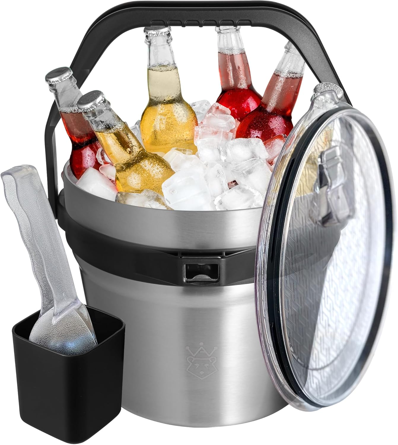 Insulated Ice Bucket with Lid & Scoop-XL Double-Walled, bar Essentials for Entertaining, Holiday Party, Stainless Steel Wine Chiller, Beverage Tub with Handle, Bottle Opener, Great Gift(Steel Black)