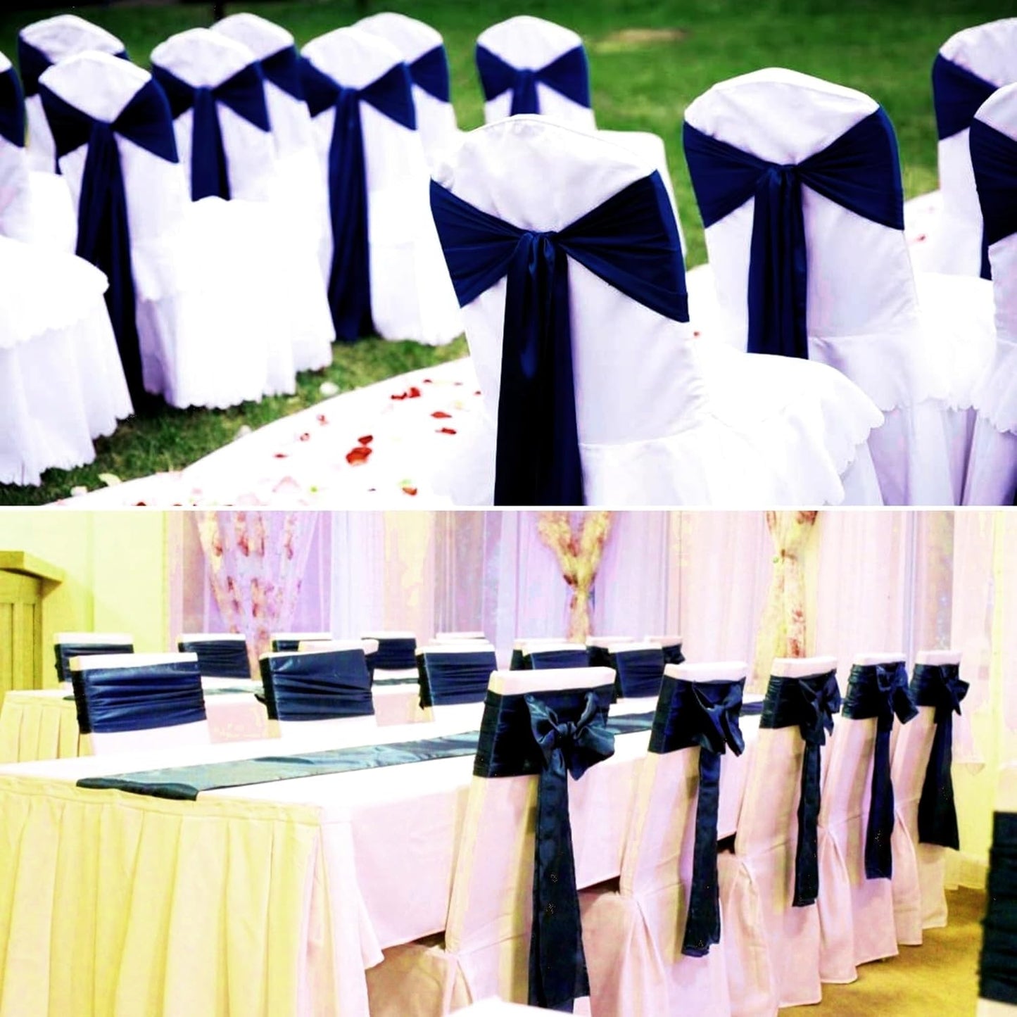 100 PCS Satin Chair Sashes Decorative Bow Satin Chair Sashe Ties Back Ribbon Bows Chairs Cover Band for Wedding Birthday Party Ceremony Reception Events Banquet Home Kitchen Decor(7x108inch,Navy Blue)