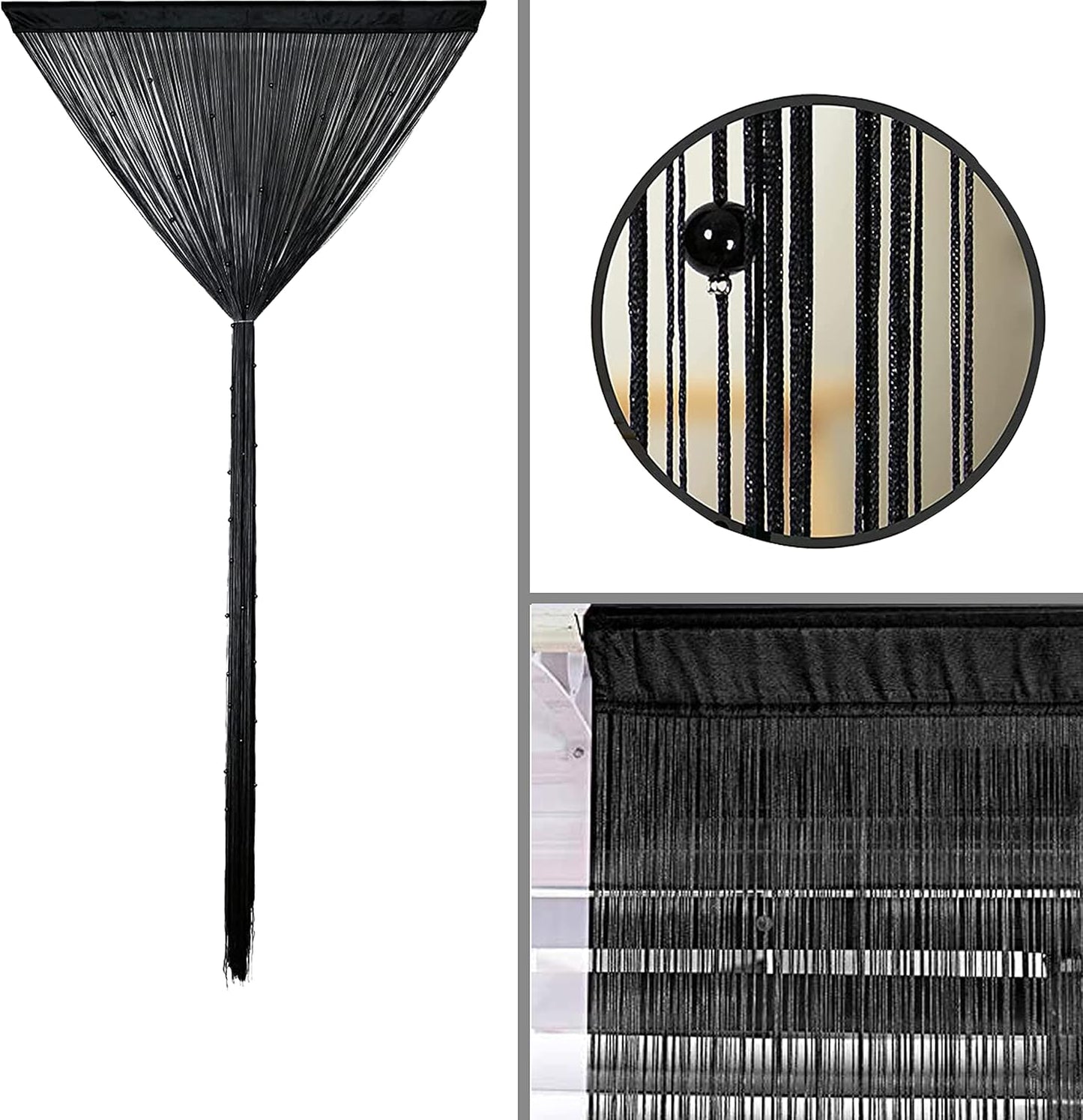 Beaded Doorway Curtain Door Beads Dense String Curtains Fringe Hippie Perfect for Wall Hanging Decor Room Divider Privacy Doors Window Closet Doorways Decorations (100x280cm,Black)