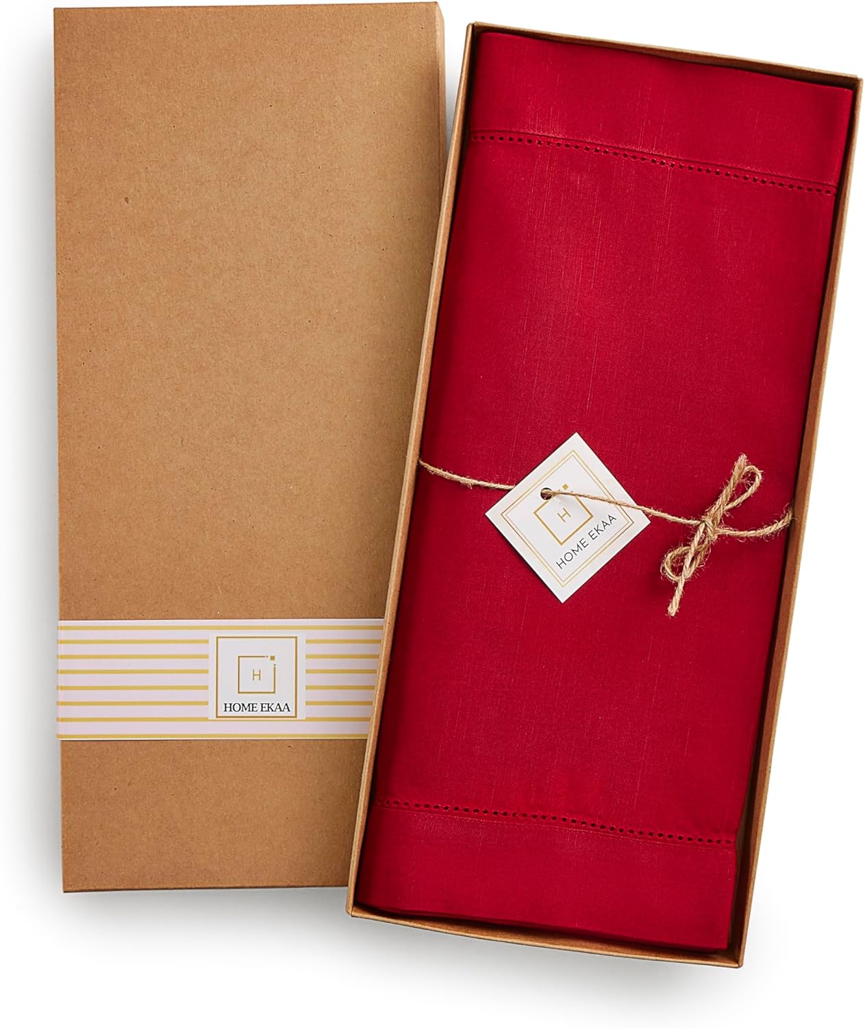 Cotton Linen Table Runner 120 Inches Long – Farmhouse Red Table Runner for Thanksgiving, Christmas, Winter, New Year – Washable Hemstitch Fabric Ideal for Gifting – Serena