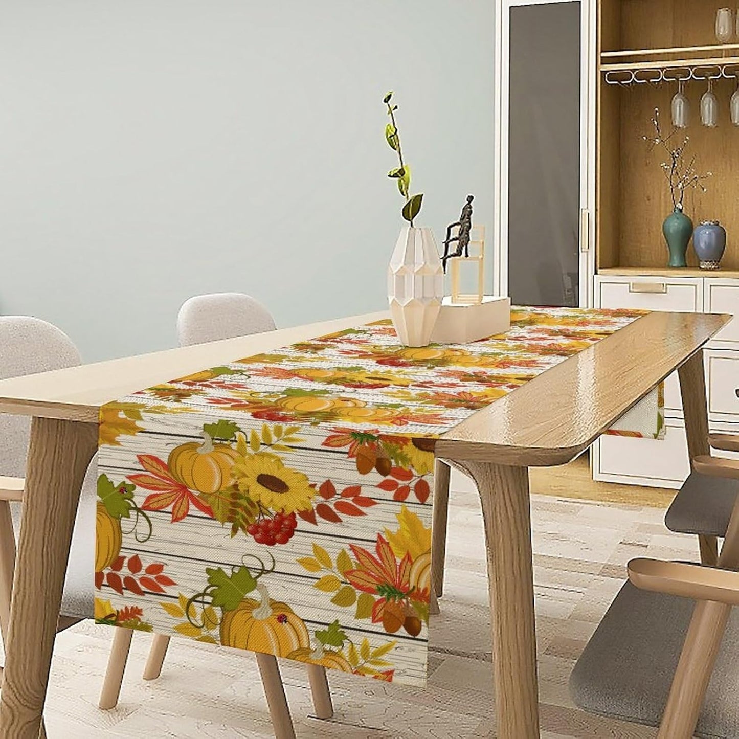 Autumn Table Runner,Seasonal Pumpkins Thanksgiving Kitchen Dining Table Decoration for Home Party Decor 13x36 Inch