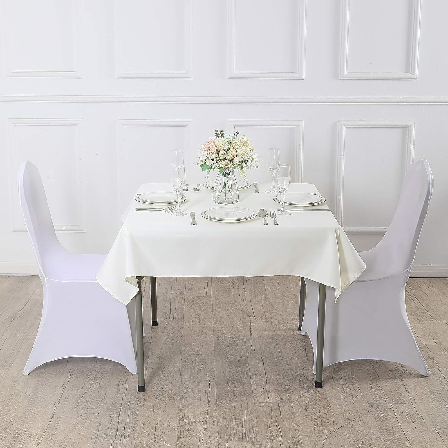 Cupuamon Square Tablecloth 52x52 inch Washable Polyester Fabric Table Cloth for Wedding Party Dining Banquet Decoration（52x52,Ivory）