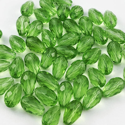 150pcs 4x6mm Teardrop Crystal Glass Beads for Jewelry Making, Faceted Vertical Hole Teardrop Glass Spacer Beads for Wind Chimes Bracelet Earring Necklace DIY Craft(Light Green)