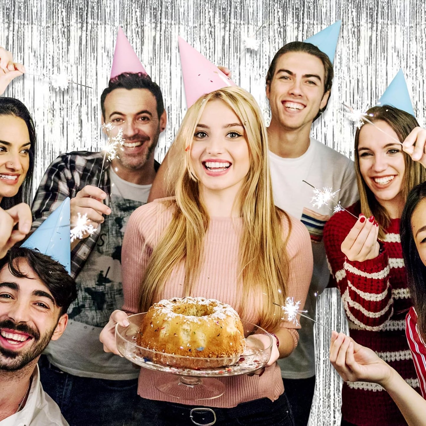 3 Pack Silver Foil Fringe Curtain Backdrop, 3.28Ft x 8.2Ft Metallic Tinsel Foil Fringe Streamer Curtains for Photo Booth, Christmas Day, Thanksgiving, Wedding, New Year Party Decorations