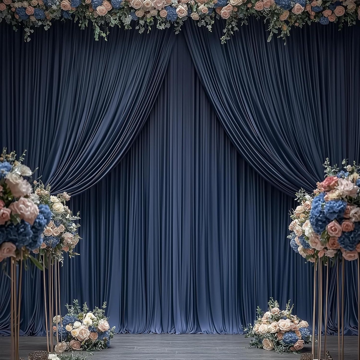 20ftx12ft Wrinkle Free Navy Blue Backdrop Curtain, 4 Panels 12FT Height Navy Blue Wedding Backdrop Drapes, Silky Polyester Back Drop Cloth for Birthday Photography Background Party Backdrop Draping