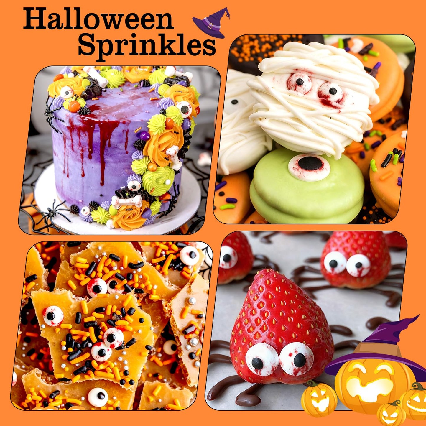 Halloween Sprinkles, Edible Eyeballs Candy, Bloody Eyes Sprinkles for Cake Decorating, Halloween Cupcake & Cookie Toppers, Creepy Party Candy Supplies, 180g/ 6.35oz