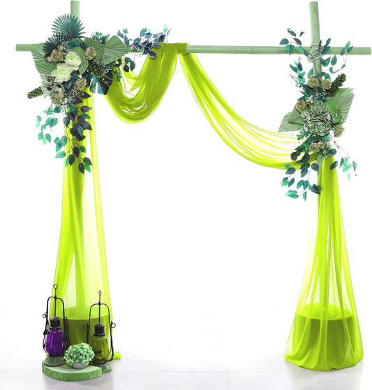 VDS Pack of 2 Panel (30 Inch X 100 Feet) Wedding Arch Draping Fabric Sheer Chiffon Fabric Drapery for Wedding Ceremony Reception Swag Backdrop Canopy Chuppah ARBO Altars Decoration (Parrot Green)