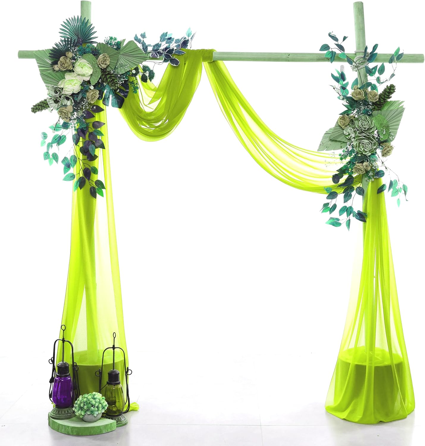 VDS Pack of 1 Panel (30 Inch X 100 Feet) Wedding Arch Draping Fabric Sheer Chiffon Fabric Drapery for Wedding Ceremony Reception Swag Backdrop Canopy Chuppah ARBO Altars Decoration (Parrot Green)