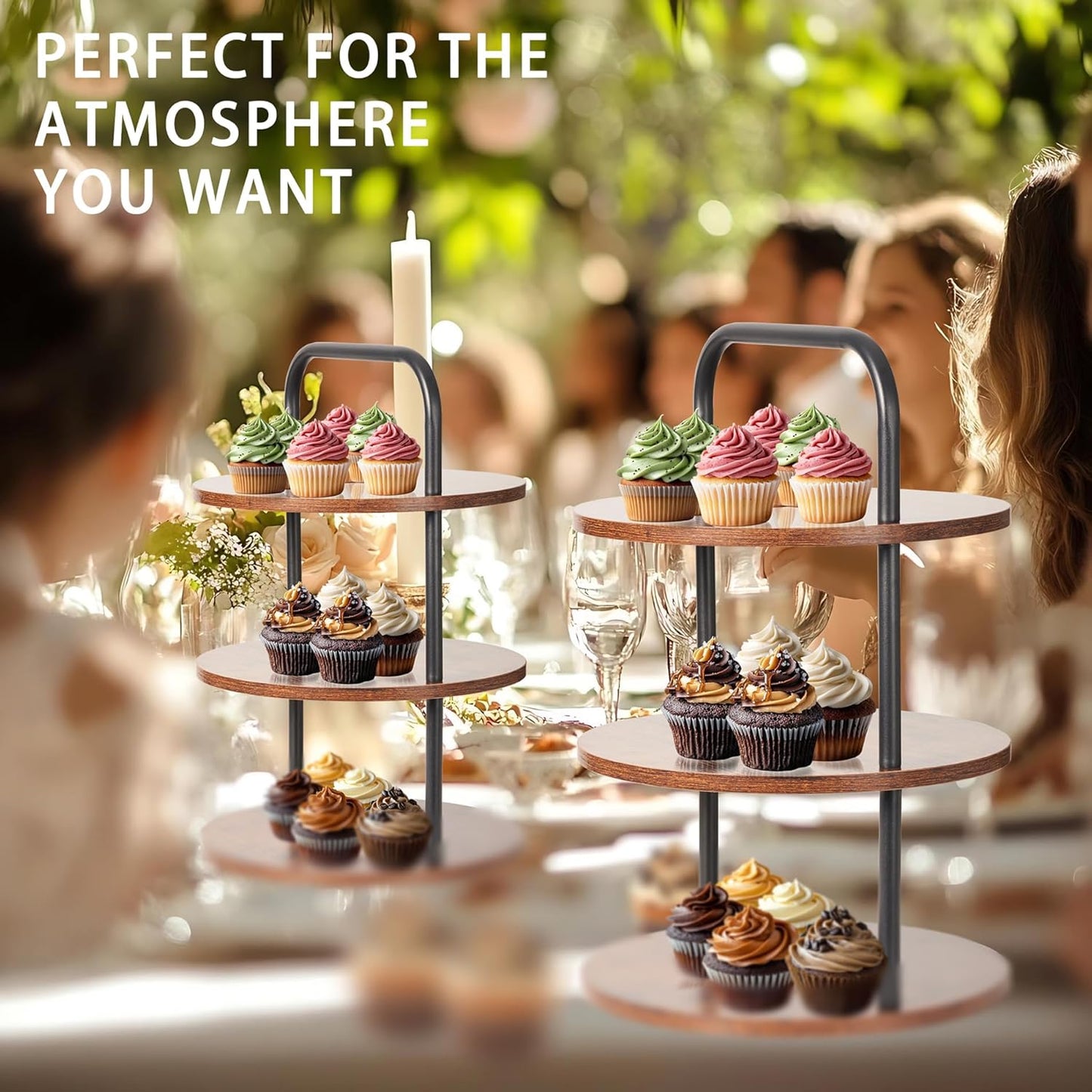 Cupcake Stand, Tower-Style for 50 Cupcakes - Large 3-Tier Dessert Table Display & Serving Tray Set, Tiered MDF Cake Stand for Wedding Birthday Baby Shower (1 Pack)