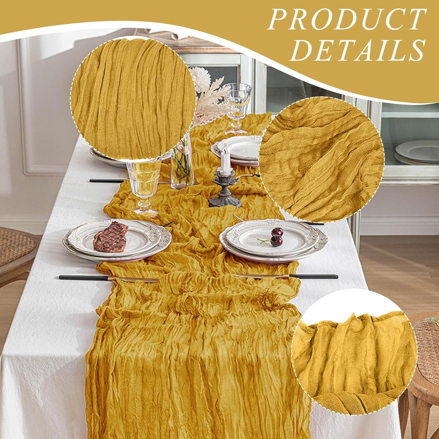 12 Pack Cheesecloth Table Runner, Runner Gauze Boho Wedding Decor Romantic Table Runner for Wedding Birthday Party(35" x 118")(Ginger)