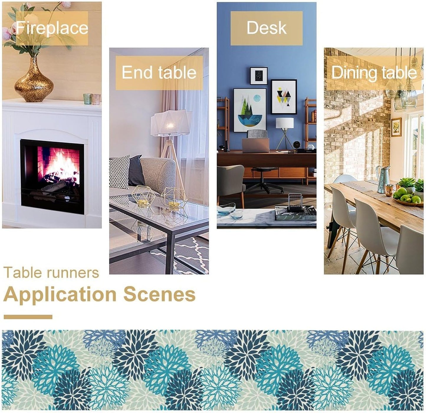 Floral Table Runner,Blue Flowers Print Spring Summer Table Cloth Kitchen Dining Table Home Party Decoration 13x108 Inch