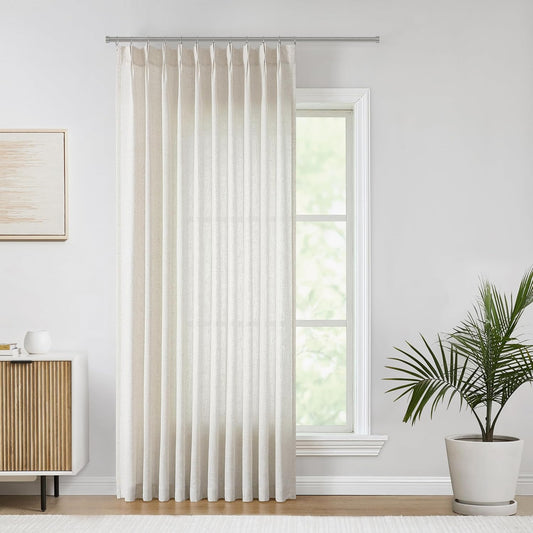 Vision Home Natural Pinch Pleated Curtains Textured Light Filtering Window Curtains 84 inch for Living Room Bedroom Patio Pinch Pleat Drapes with Hooks 1 Panel 60" Wx84 L
