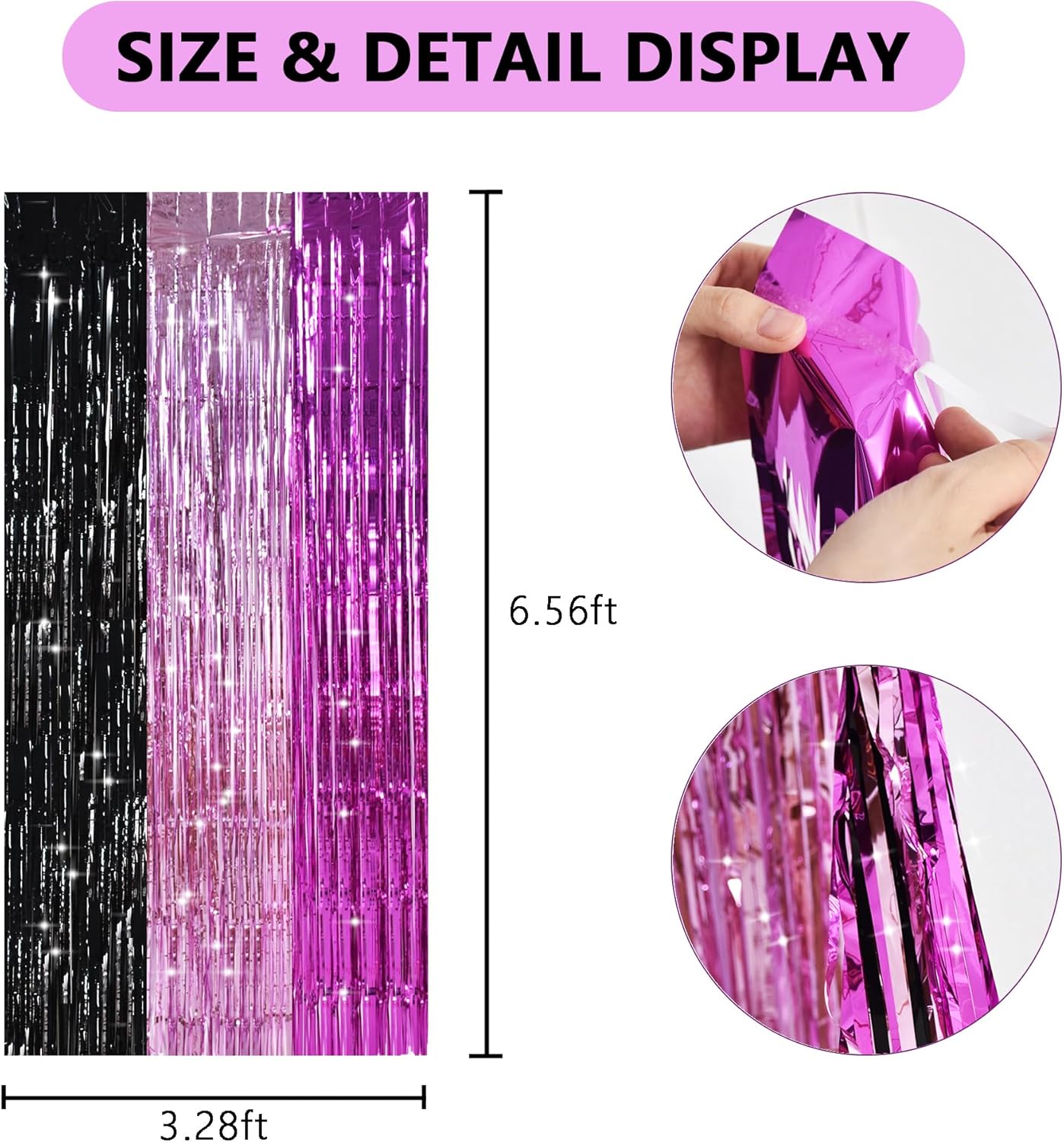TONIFUL Black Pink Hot Pink Door Streamers,Black and Pink Photo Booth Backdrop Metallic Streamers Foil Fringe Curtain for Birthday,New Year,Graduation,Grad,Baby Shower Party Streamers Decoration
