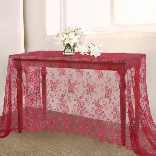 LuoluoHouse Christmas Lace Tablecloth 6pcs Rose Floral Table Fabric 60x120 Inch for Rustic Theme Party Wedding Decoration Rectangle Overlay Long Embroidered Reception Table Cloth Decor