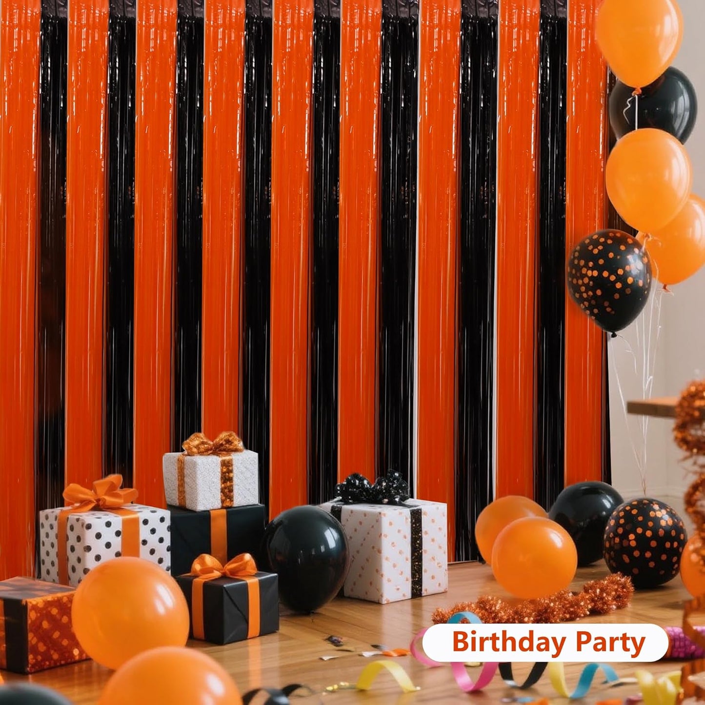 BEISHIDA Black Bronze Door Streamers Backdrop Foil Fringe Tinsel Party Streamers Curtains Photo Backdrop - 2Pcs for Birthday Graduation Halloween Party Decoations