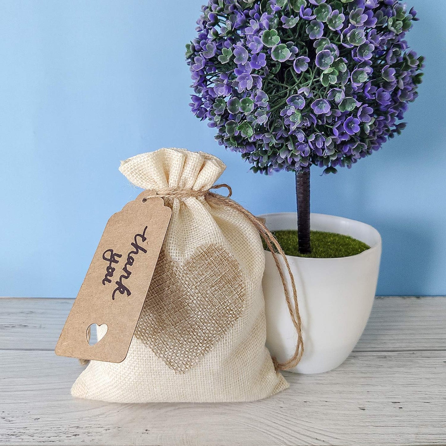 SumDirect Heart Burlap Bags with Drawstring - 36Pcs 5x7Inch Beige Small Linen Gift Pouch for Wedding, Baby shower Favor Gift Bags