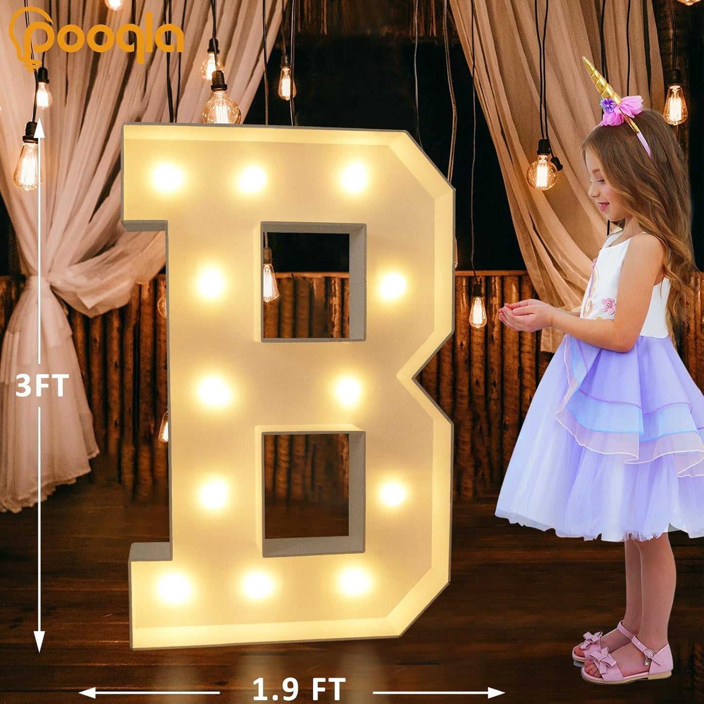 Pooqla 3FT Marquee Light Up Letters, LED Big Mosaic Marquee Letters 3 Feet, Giant LED Sign for Balloons Birthday Anniversary Wedding Party Decoration, Cool White and Warm White Letter B