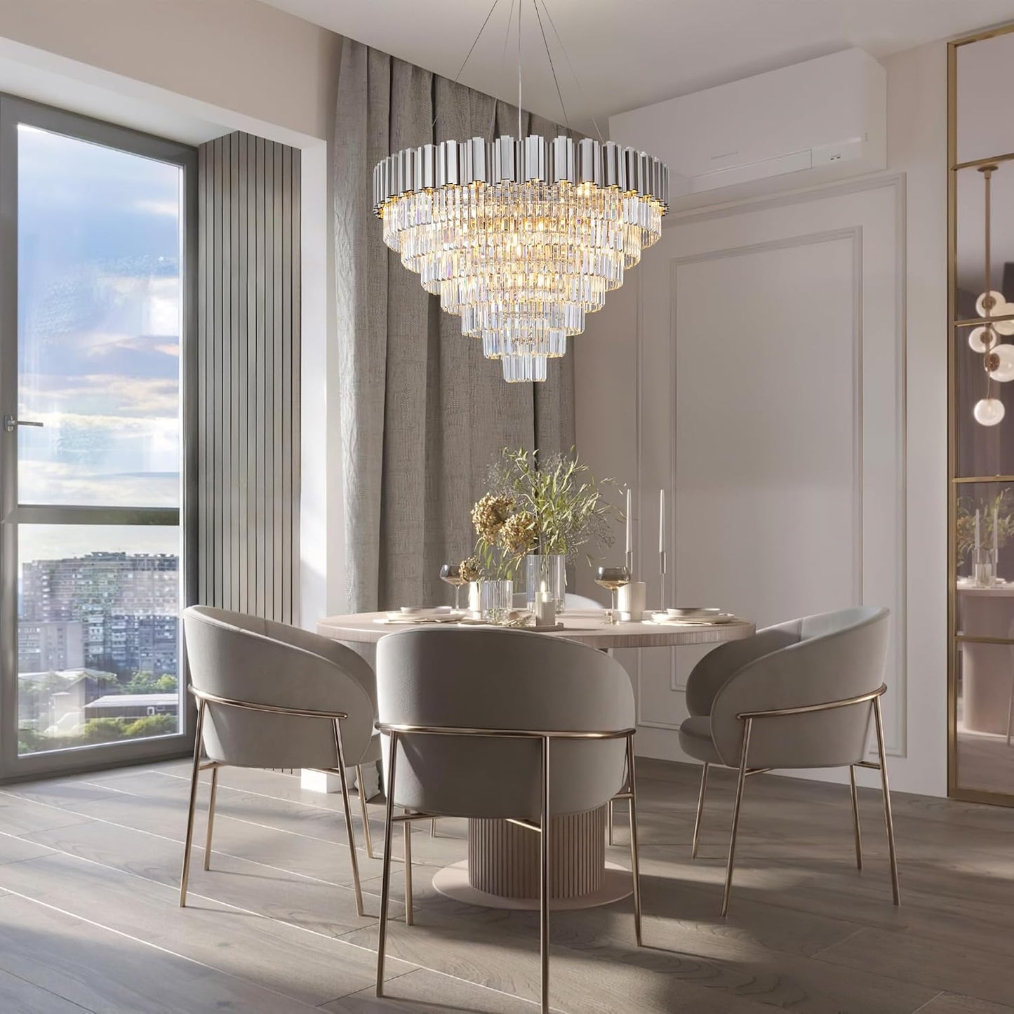 39" Silver Crystal Chandelier, 21-Light Modern Luxury Round Chandelier, 7-Tier Contemporary Tiered Chandeliers Light Fixture for Dining Room, Living Room, Bedroom, Foyer, Entryway, Kitchen