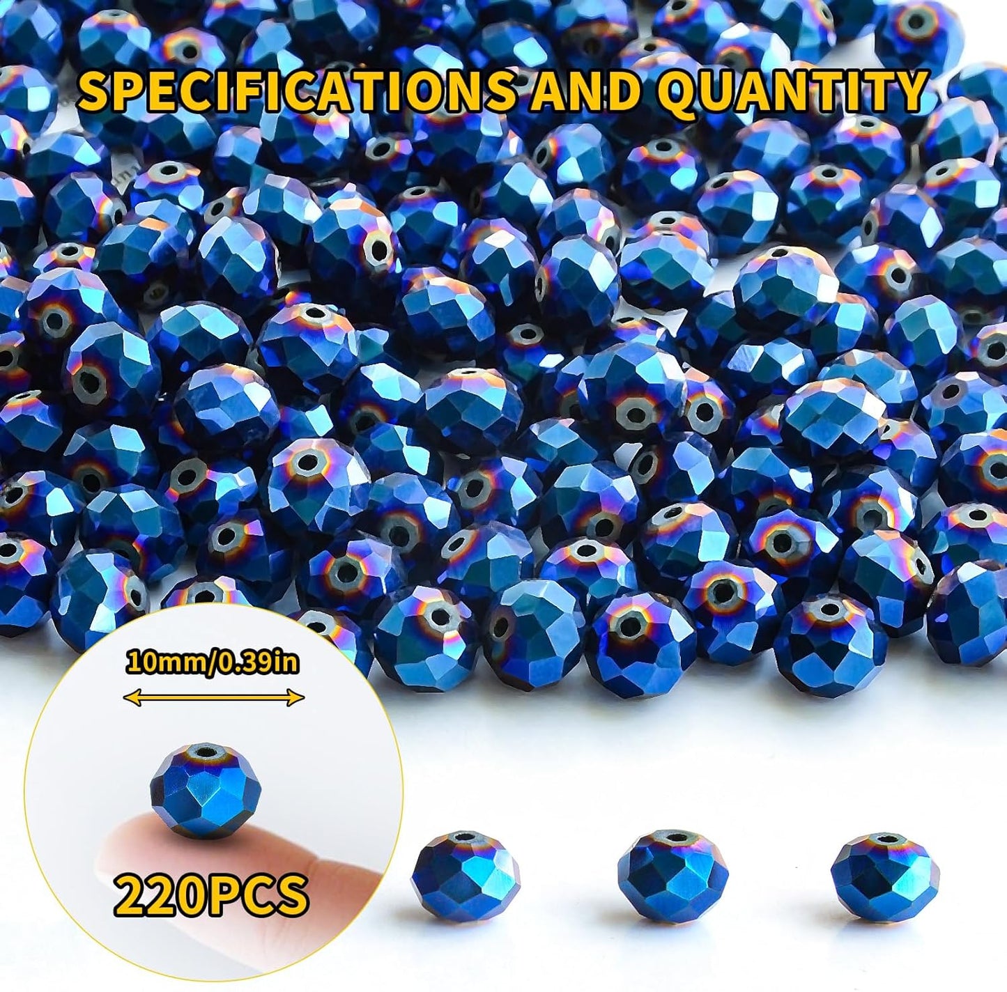 220Pcs 10mm Crystal Glass Beads for Jewelry Making Beads for Bracelets Necklace Pendants Making Supplies(Peacock Blue)