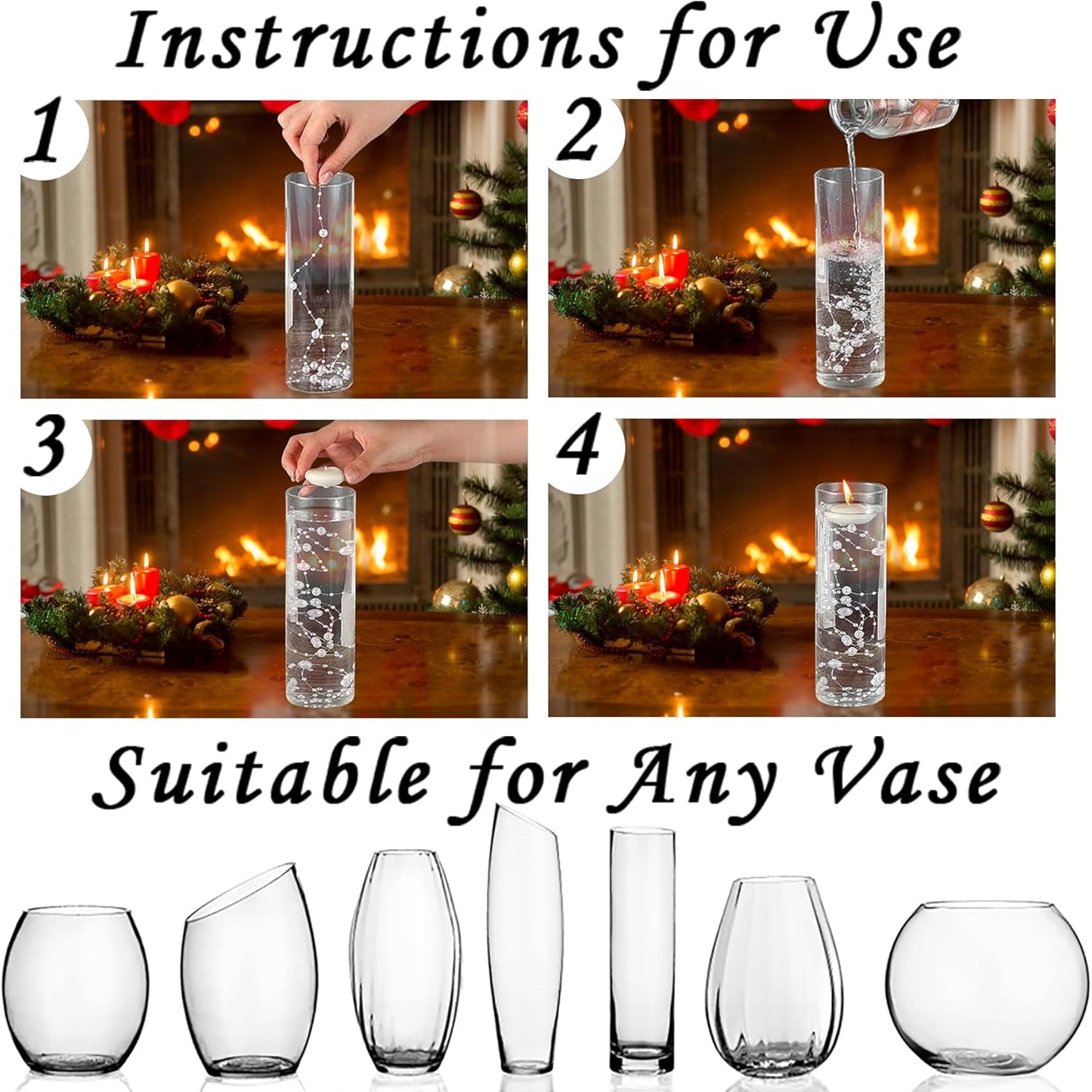 50 PCS Artificial Pearl String Beads - 10+5mm Black&White Floating Beads for Centerpieces, Vase Fillers, Wedding, Birthday Party, and Candle Decor