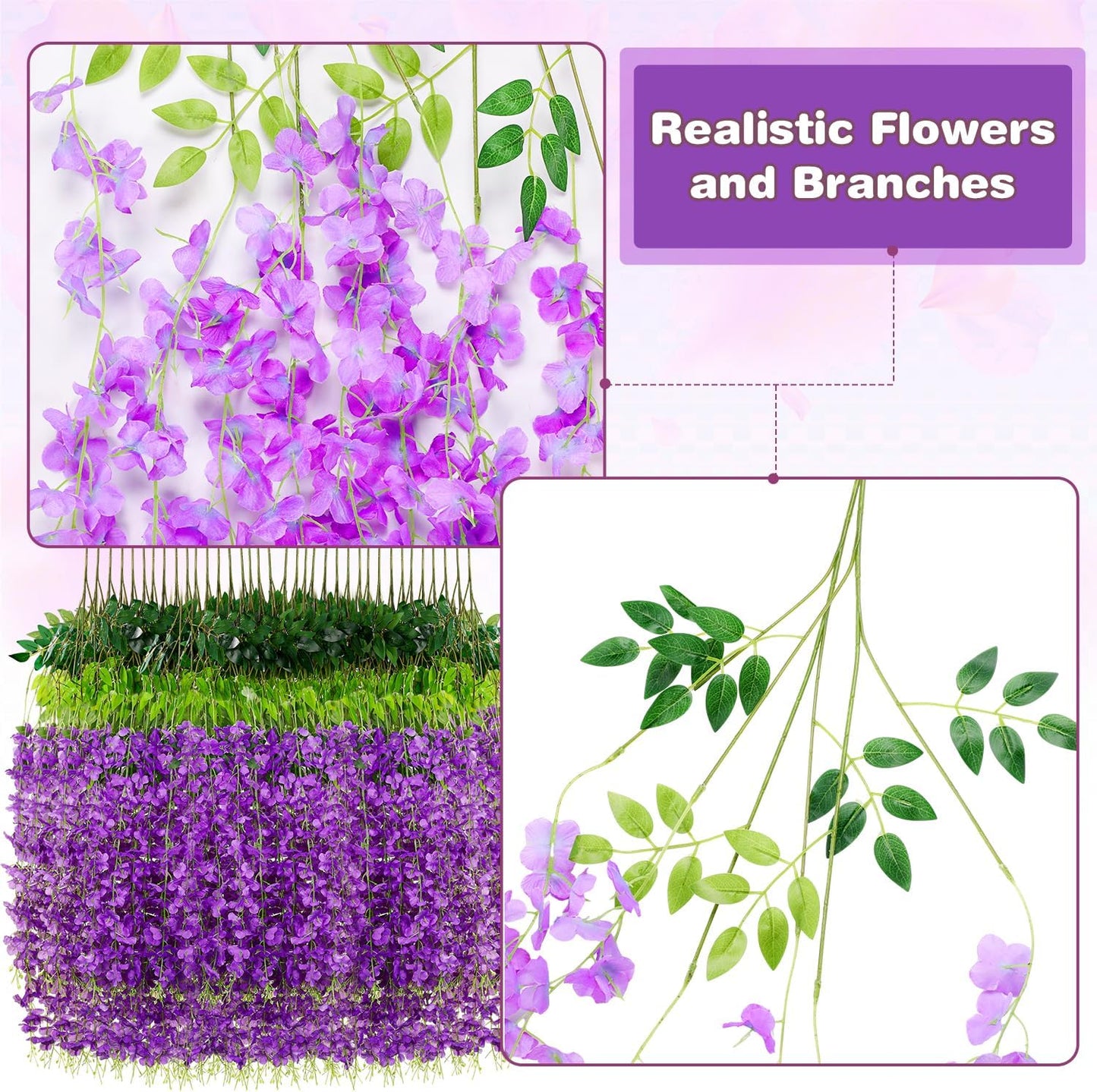 Wisteria Hanging Flowers,Fake Hanging Flowers,Wisteria artificiales Garland for Home Wedding Arch Floral Party Garden Ceremony Outdoor Decor,3.6 feet Long(25,Purple)